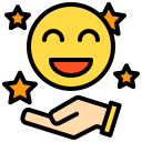 Sourire avec une main ouverte